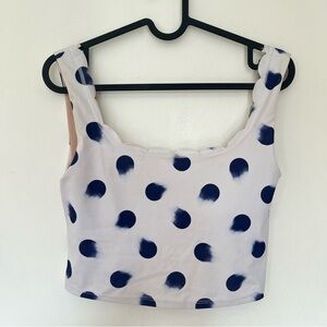 Kortni Jean Scalloped White Blue Dot Swim Top Tankini Swimsuit Small Tank